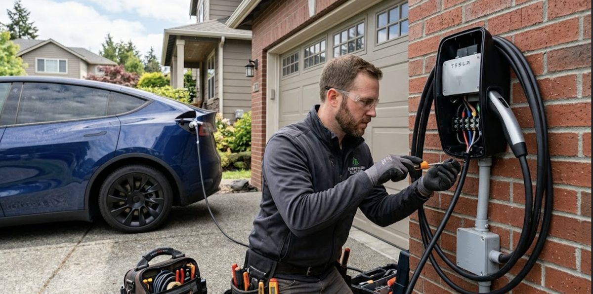 Electrician installing a home EV charger in Charlotte NC