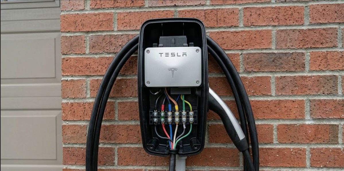 EV charger wiring being diagnosed and repaired