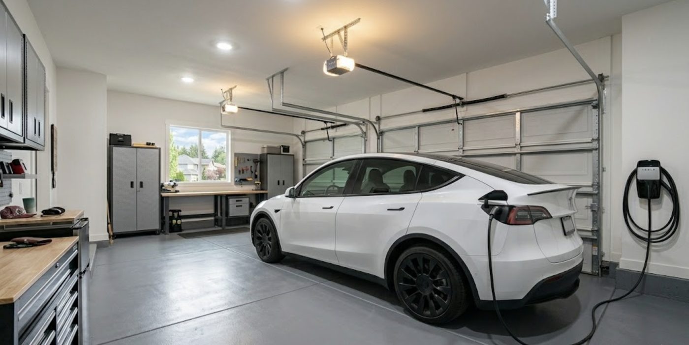 Level 2 EV charger installed in a home garage